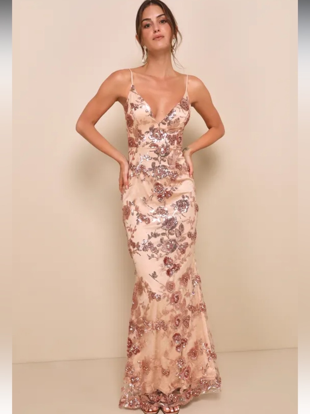 Lulus Shine Language Rose Gold Sequin Mermaid Maxi Dress